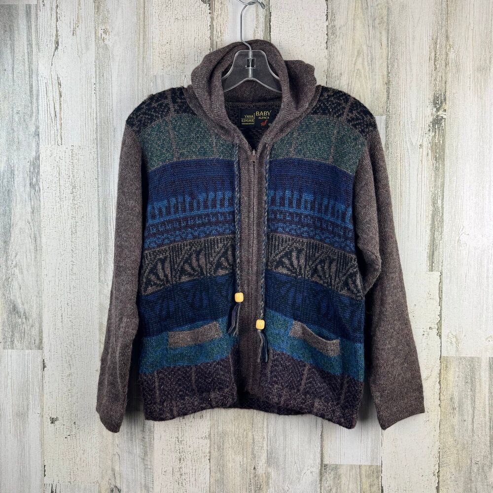 Yana Edgar handmade baby alpaca zip up hooded sweater size kids small